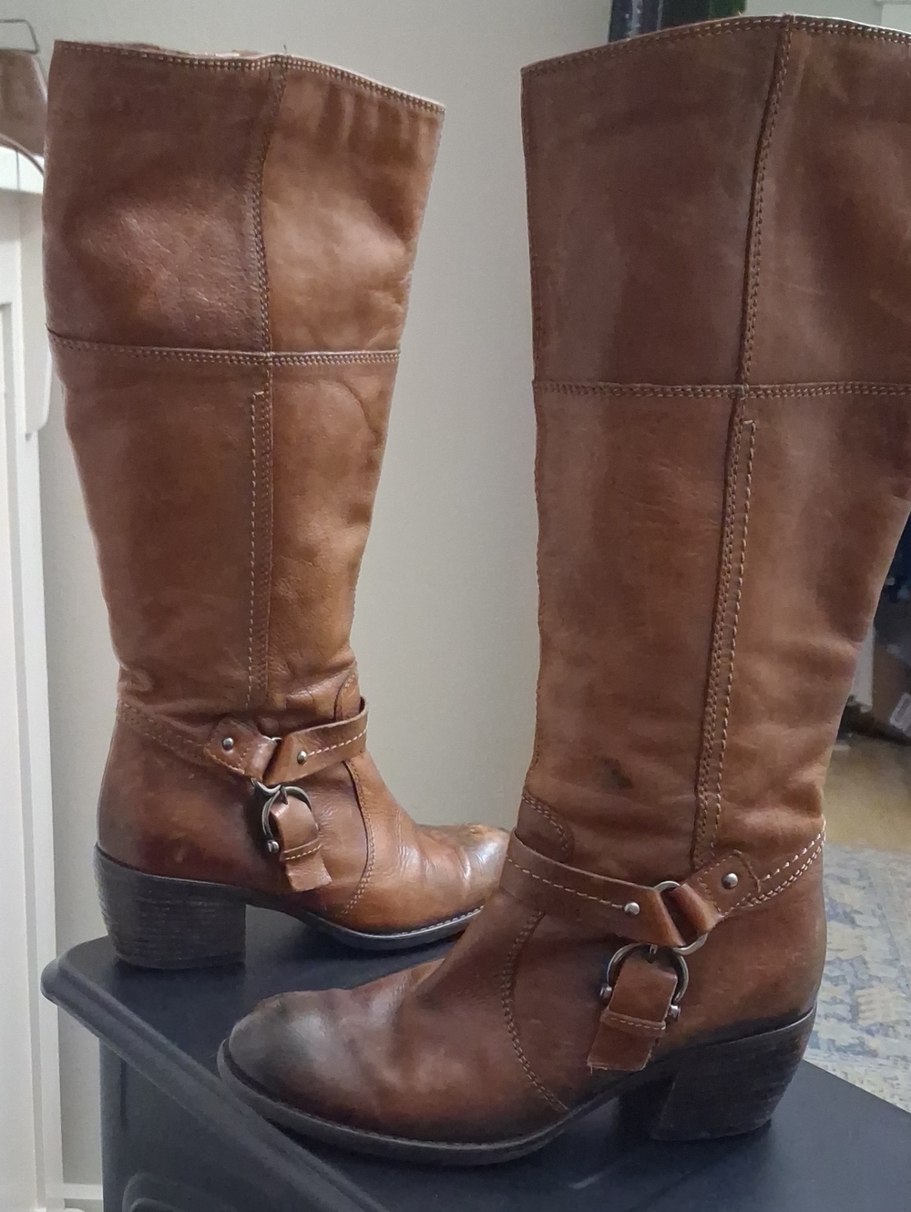 Clarks Vintage  Brown Supple  Leather Knee High Full Zip Riding Boots 7.5